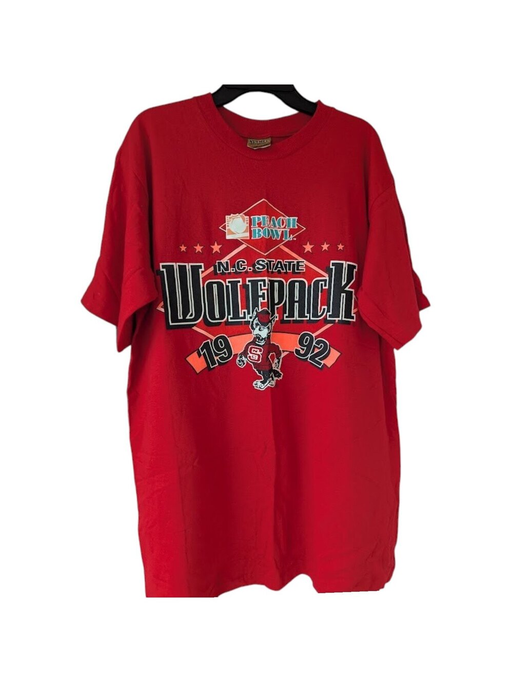 Vintage 90s Nutmeg NC State Wolfpack Deadstock T-Shirt L 1992 Peach Bowl 23x31.5